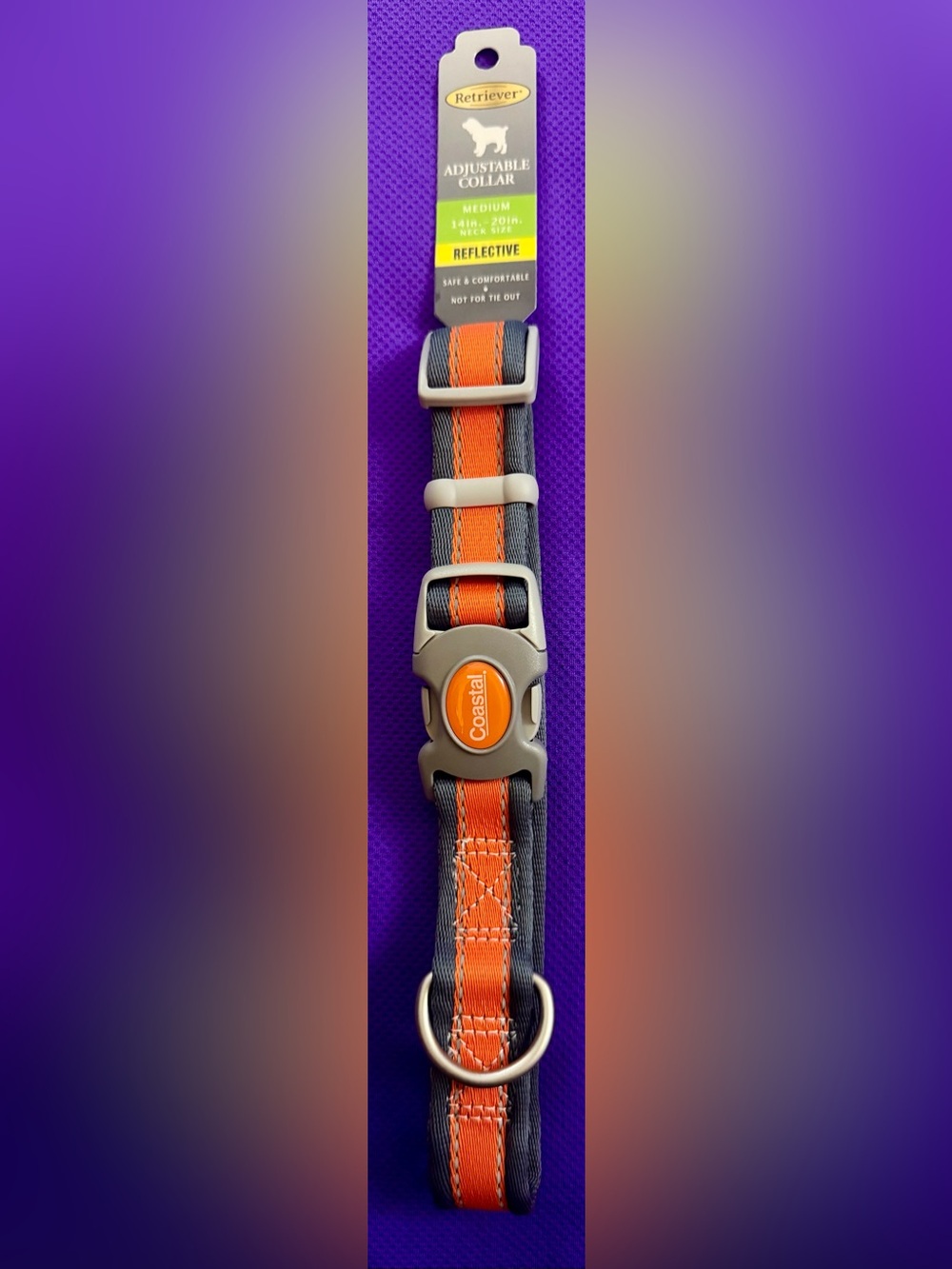 🐕 Coastal Reflective Adjustable Dog Collar in Orange and Gray